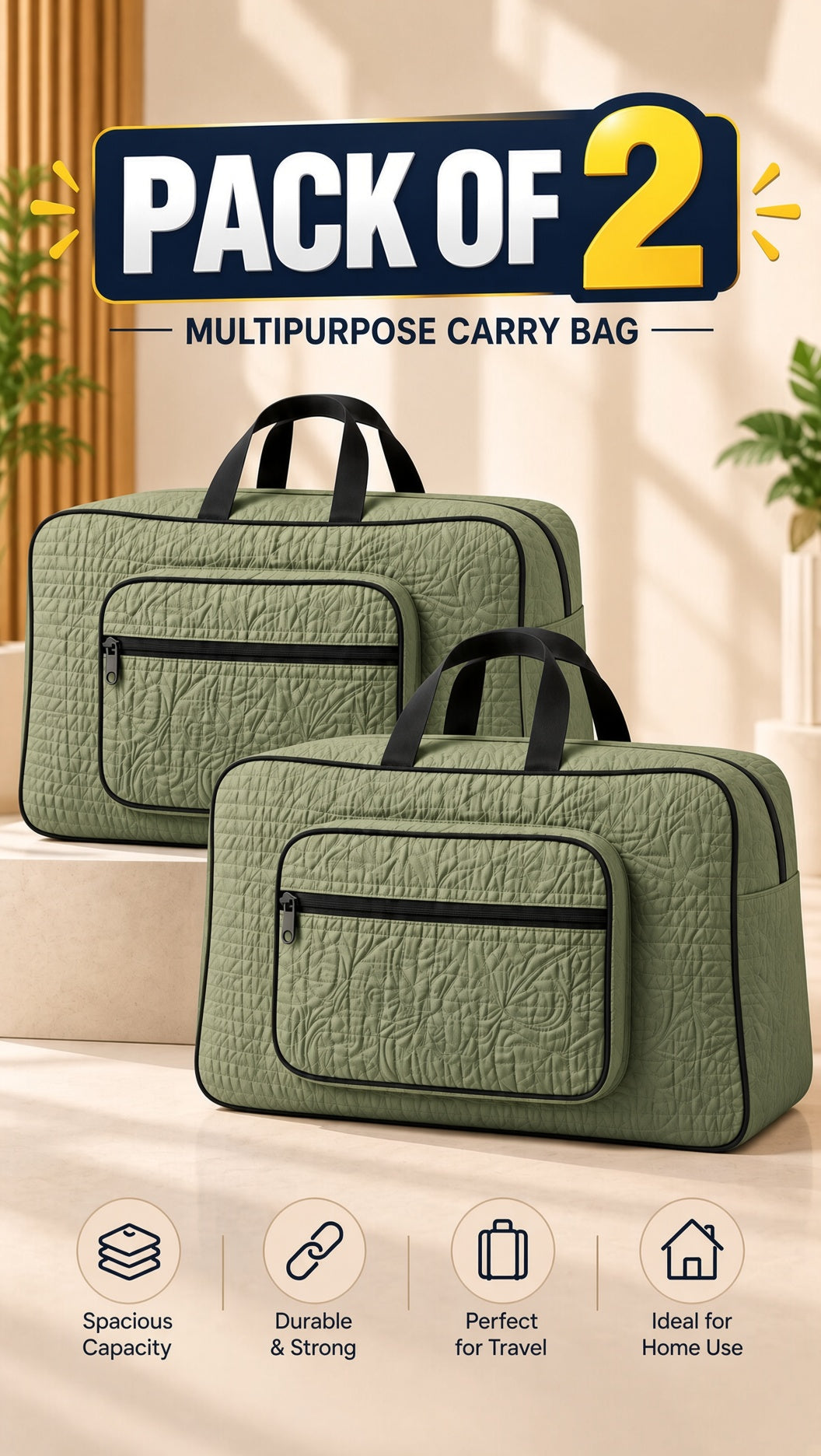 Signature Carry Ease Quilted Bag - Storage & Travelling Bag [Olive Green]