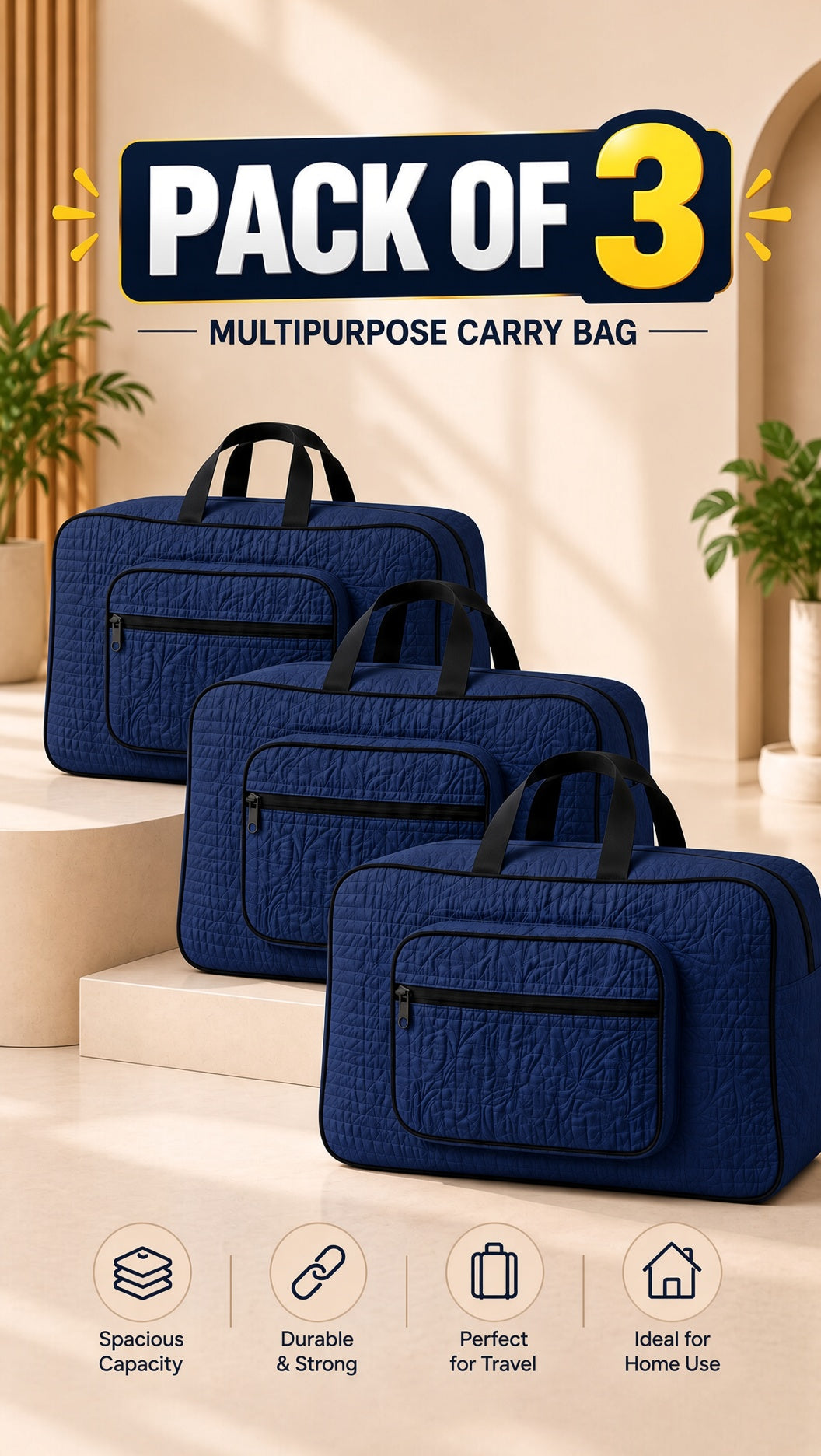 Signature Carry Ease Quilted Bag - Storage & Travelling Bag [Navy Blue]