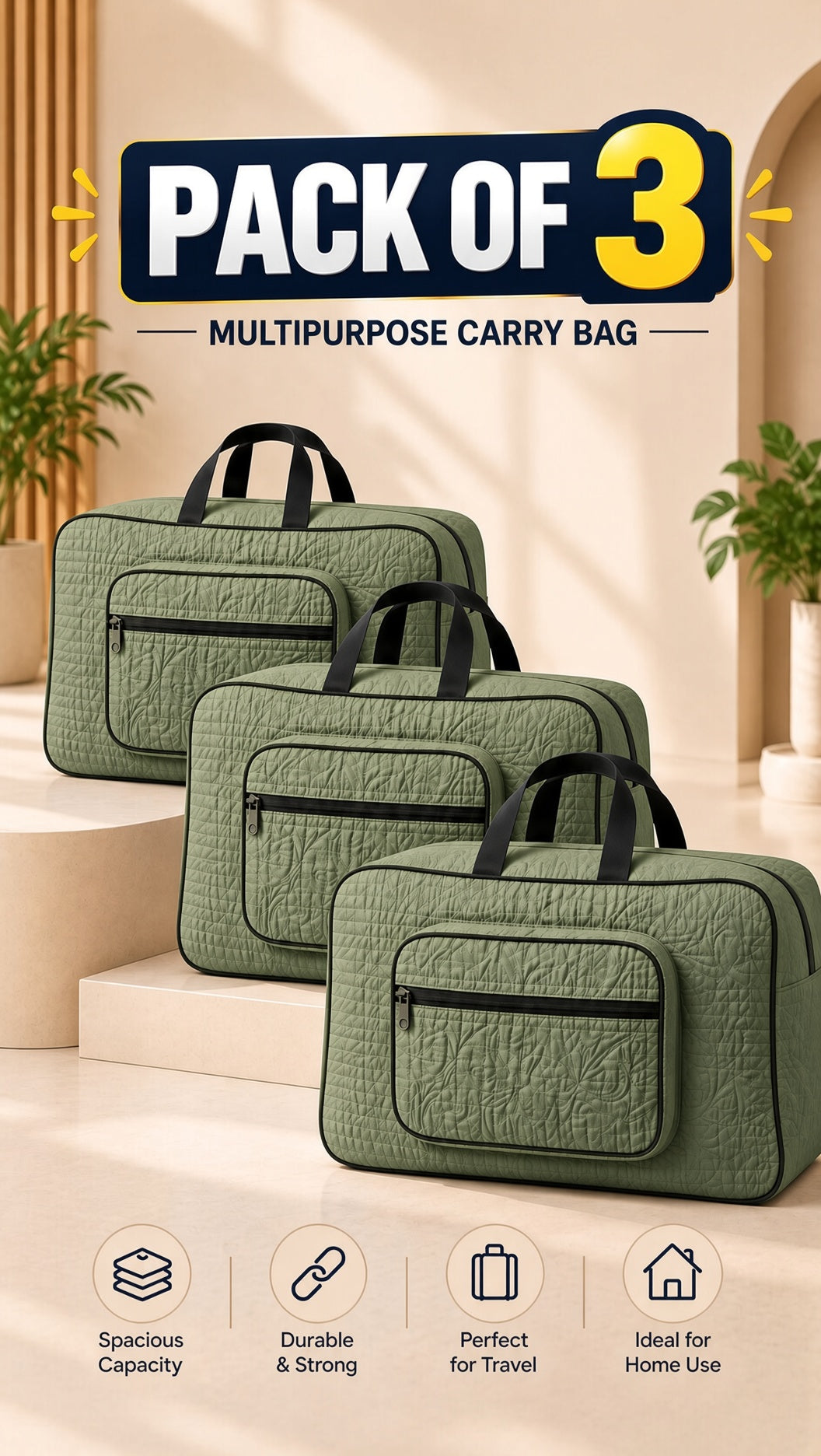 Signature Carry Ease Quilted Bag - Storage & Travelling Bag [Olive Green]