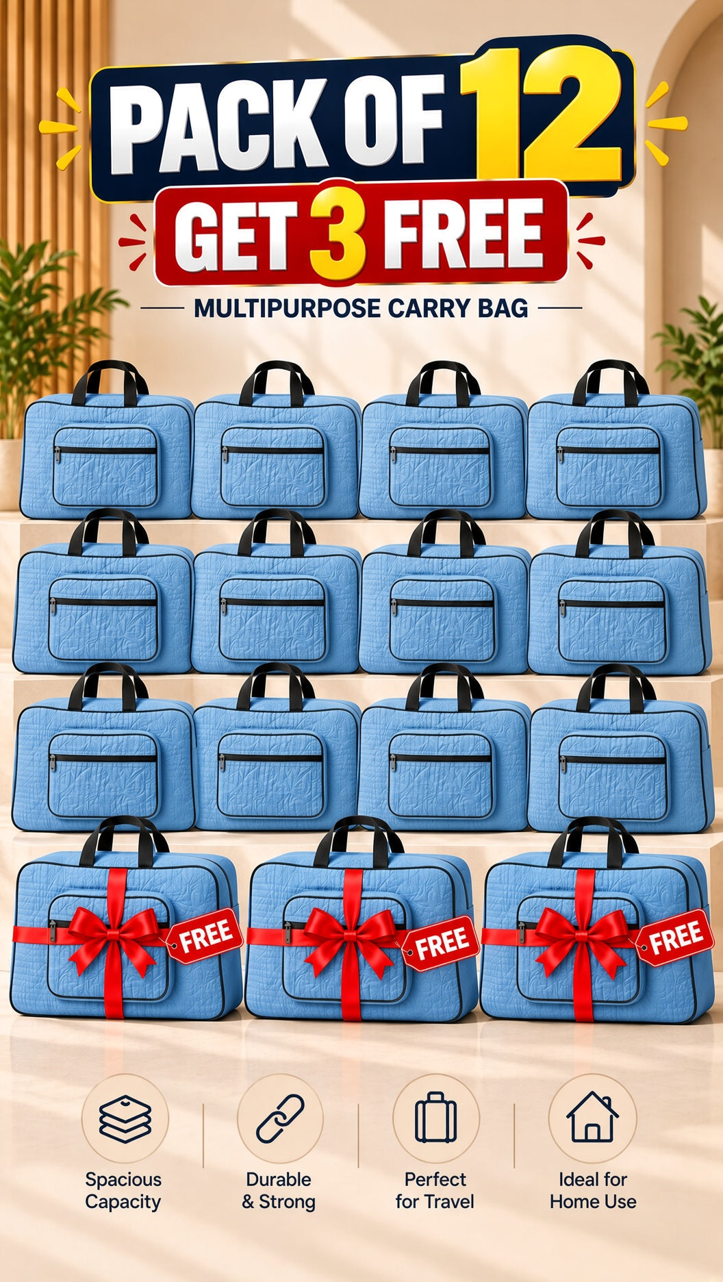 Signature Carry Ease Quilted Bag - Storage & Travelling Bag [Sky Blue]