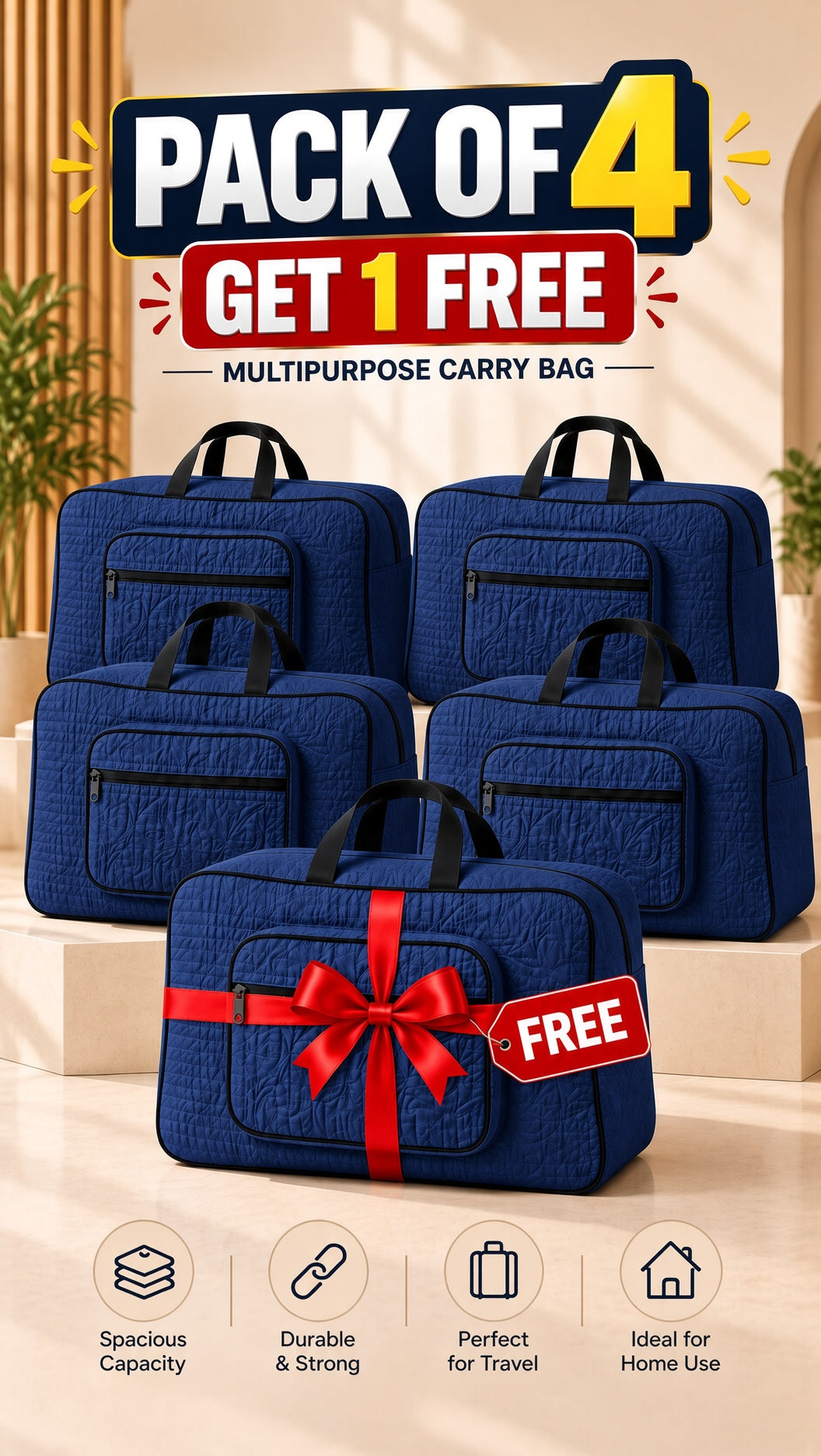 Signature Carry Ease Quilted Bag - Storage & Travelling Bag [Navy Blue]