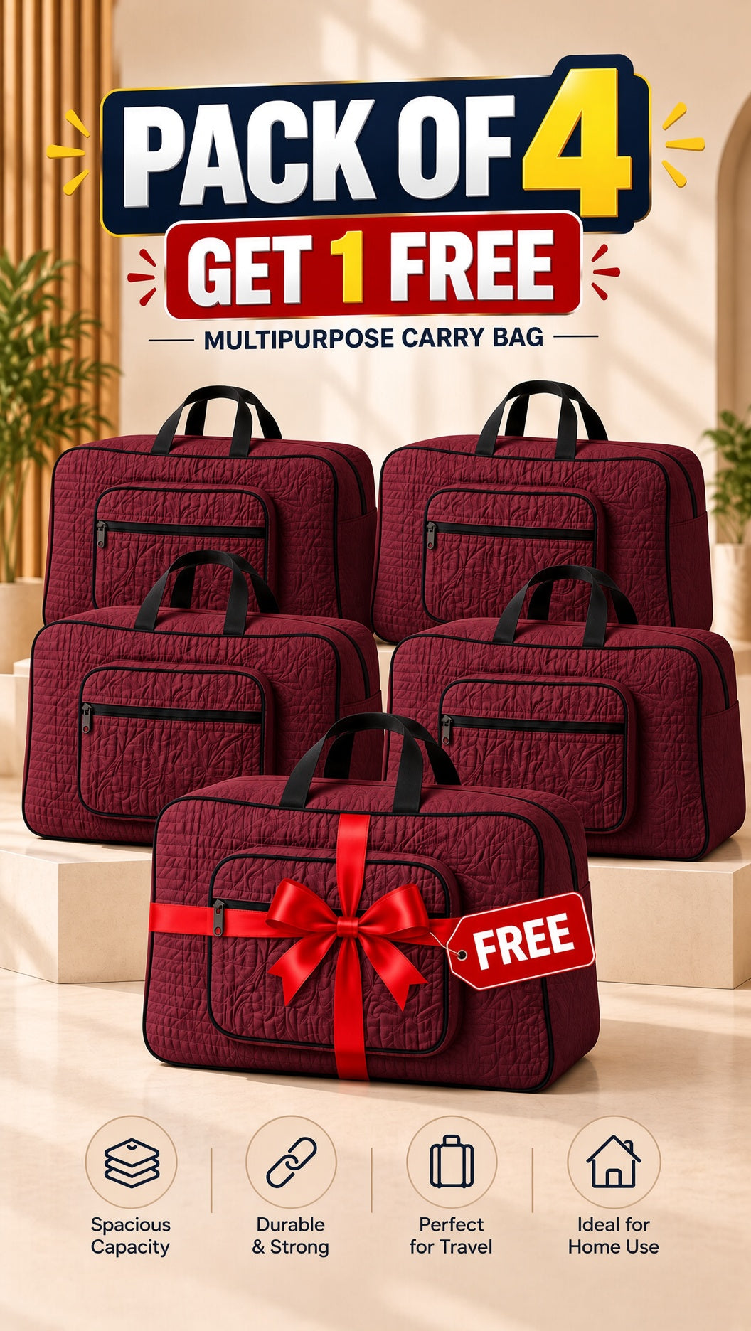 Signature Carry Ease Quilted Bag - Storage & Travelling Bag [Red]