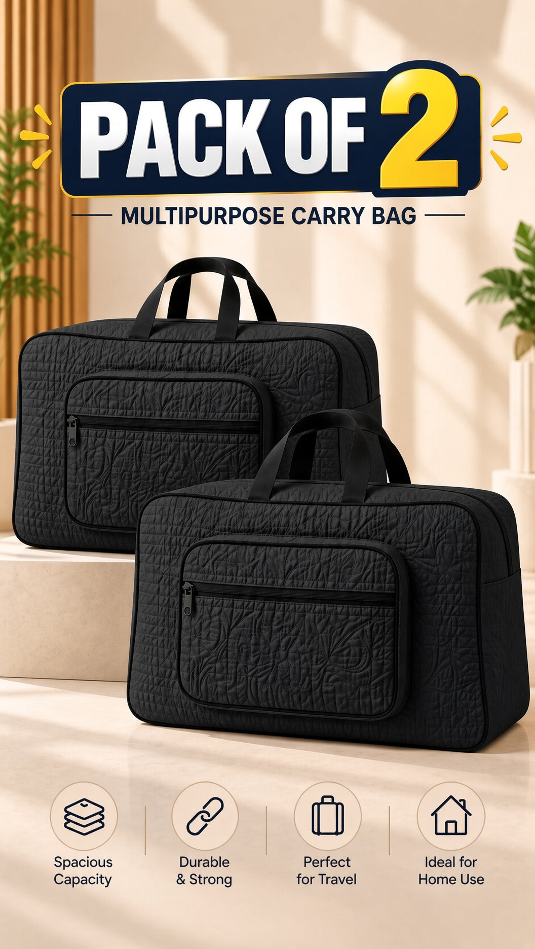Signature Carry Ease Quilted Bag - Storage & Travelling Bag [Black]