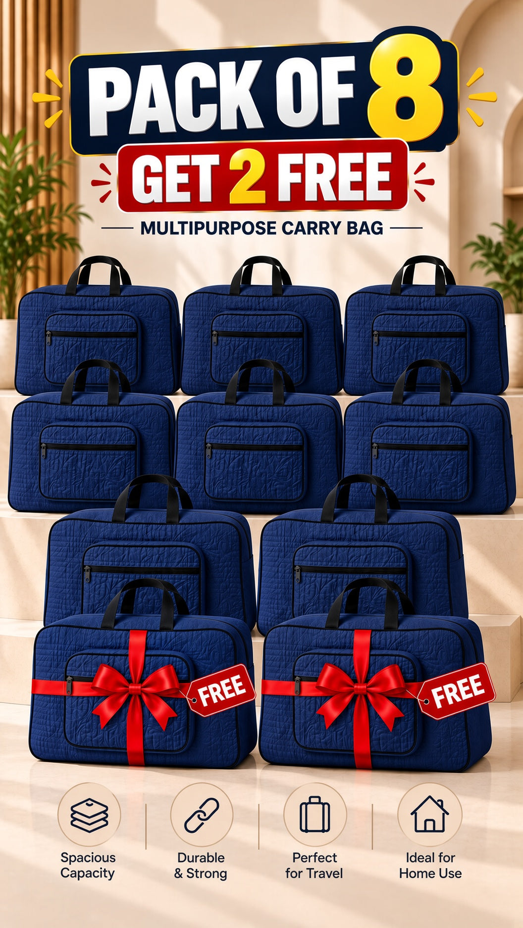 Signature Carry Ease Quilted Bag - Storage & Travelling Bag [Navy Blue]