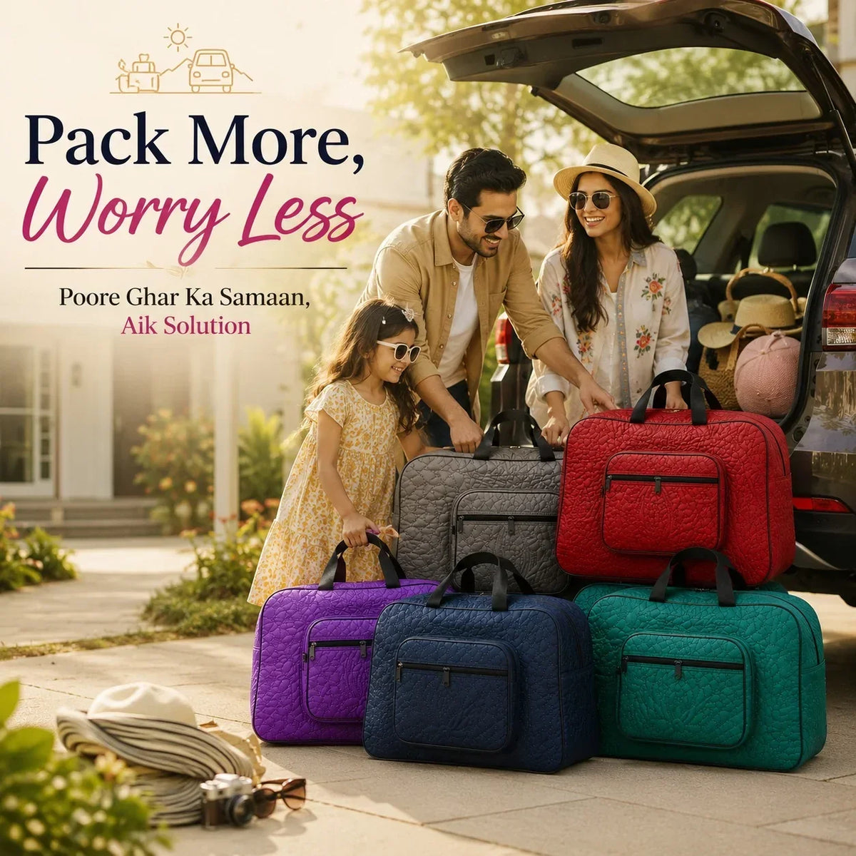 Signature Carry Ease Quilted Bag - Storage & Travelling Bag (Dark Pink)
