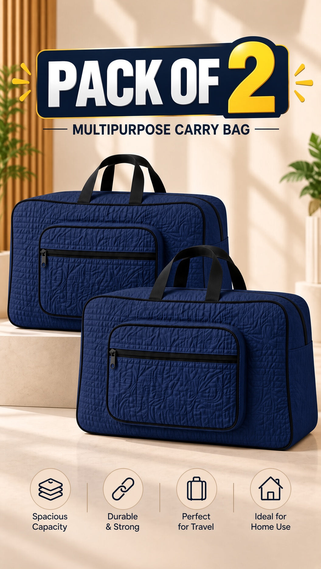Signature Carry Ease Quilted Bag - Storage & Travelling Bag [Navy Blue]
