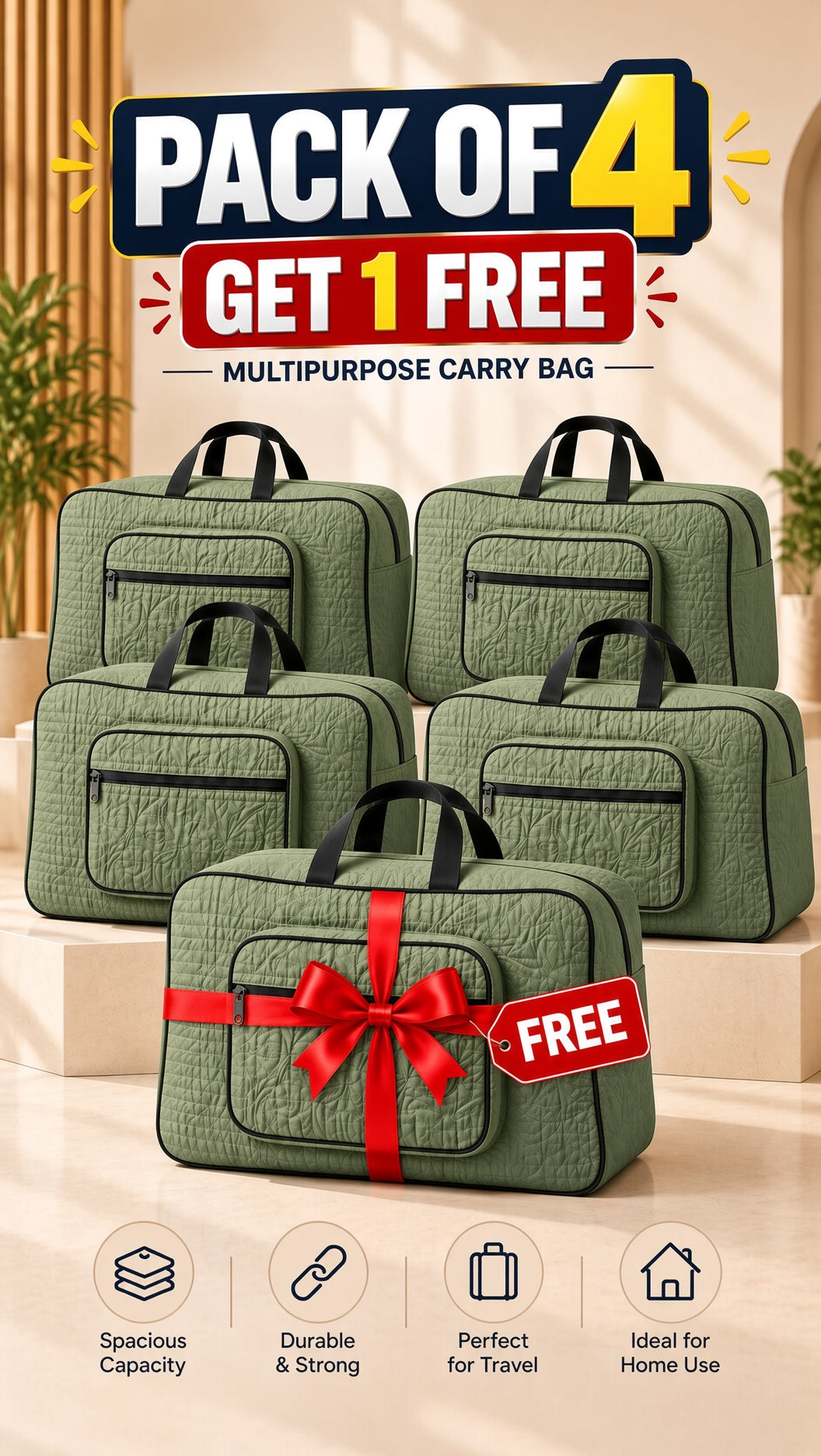 Signature Carry Ease Quilted Bag - Storage & Travelling Bag [Olive Green]