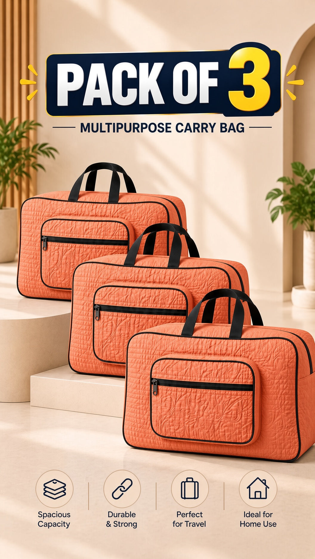Signature Carry Ease Quilted Bag - Storage & Travelling Bag [Orange]