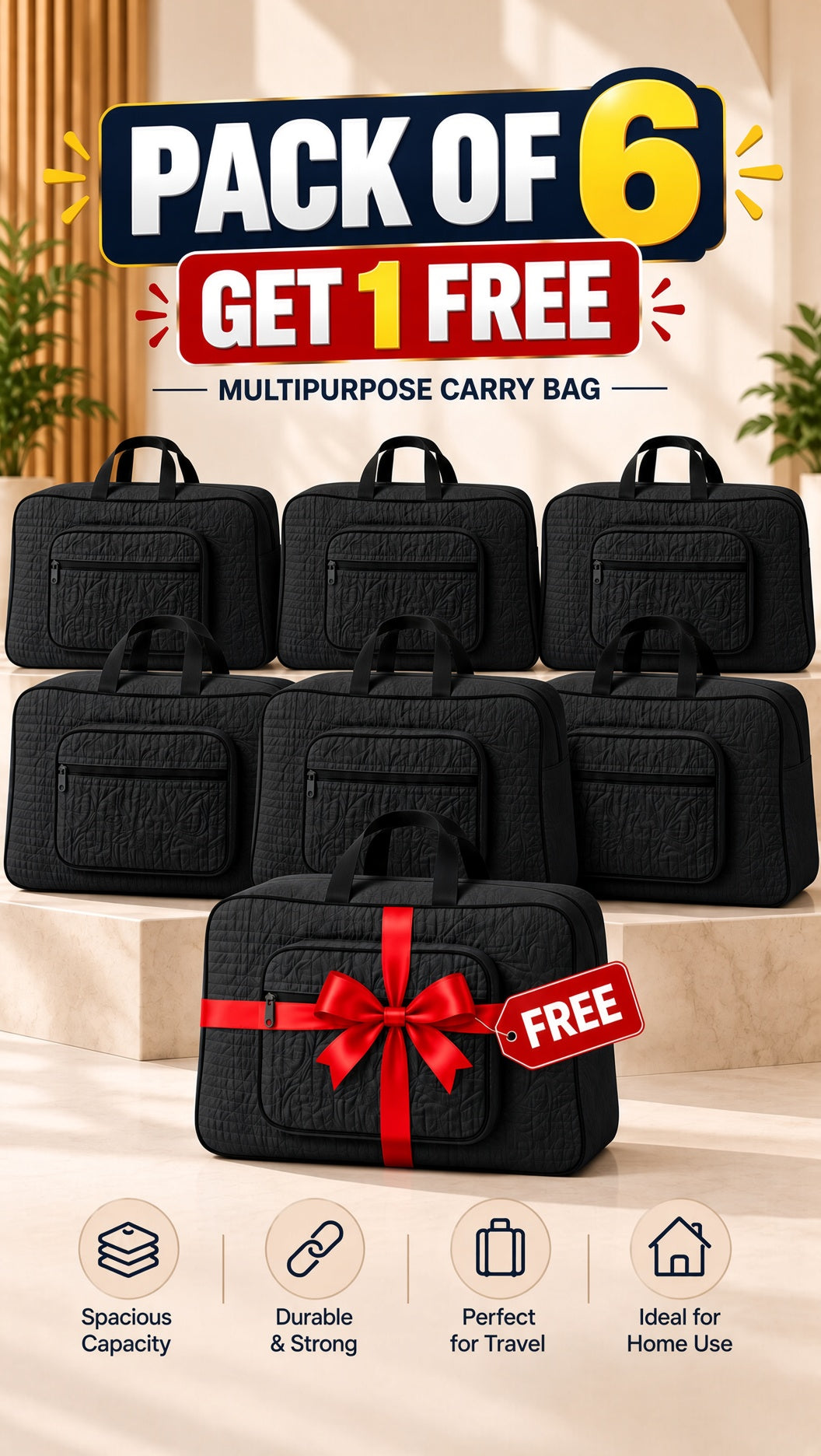 Signature Carry Ease Quilted Bag - Storage & Travelling Bag [Black]