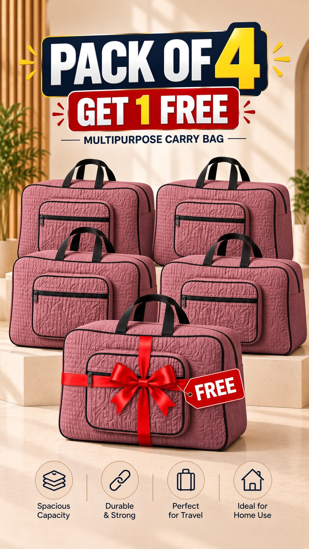 Signature Carry Ease Quilted Bag - Storage & Travelling Bag (Dark Pink)