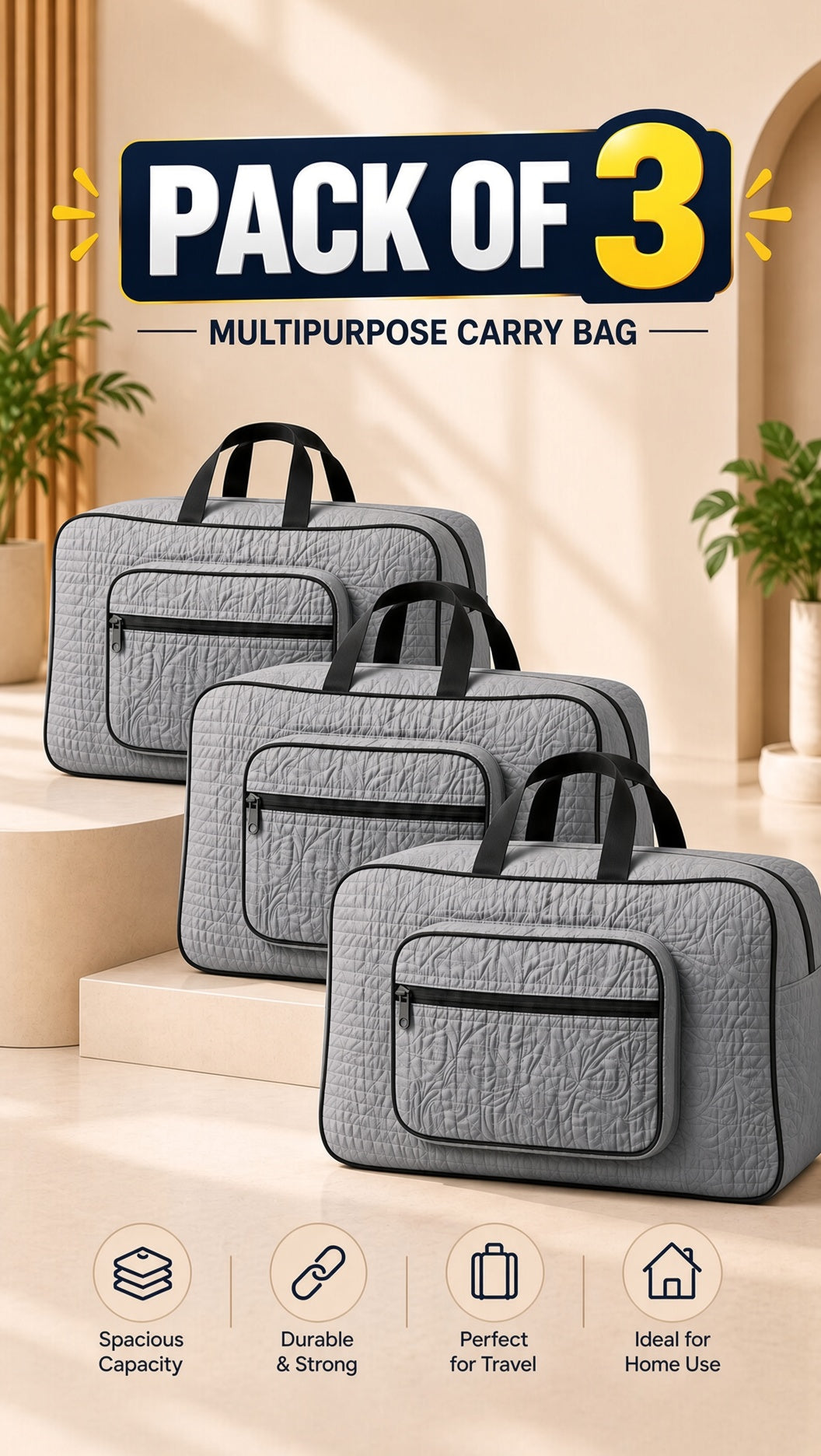 Signature Carry Ease Quilted Bag - Storage & Travelling Bag [Light Gray]