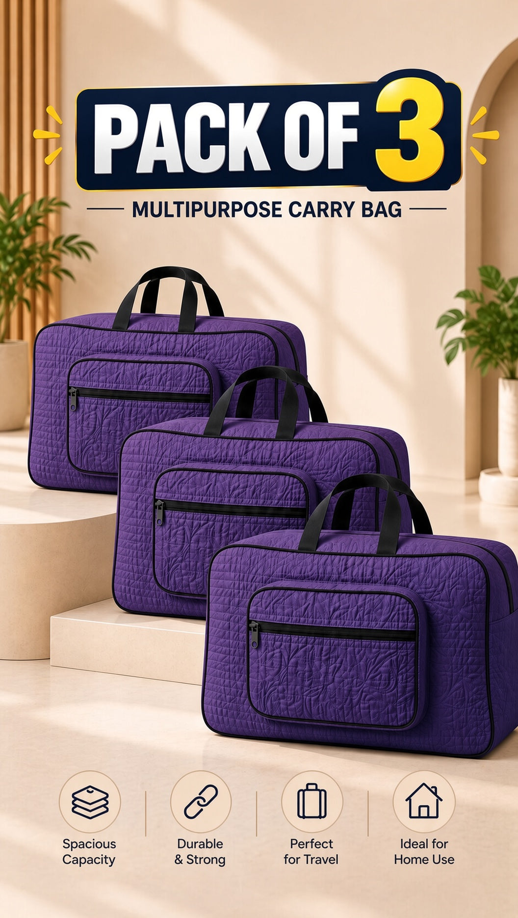 Signature Carry Ease Quilted Bag - Storage & Travelling Bag [Purple]