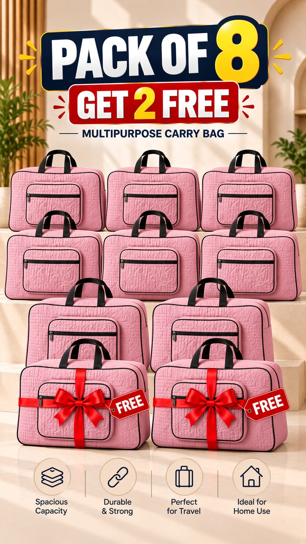 Signature Carry Ease Quilted Bag - Storage & Travelling Bag [Light Pink]