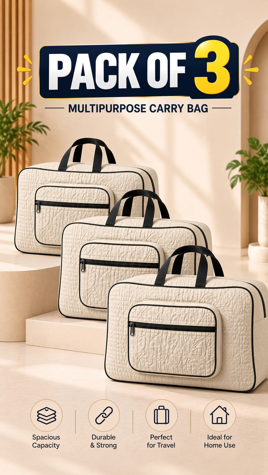 Signature Carry Ease Quilted Bag - Storage & Travelling Bag [White]