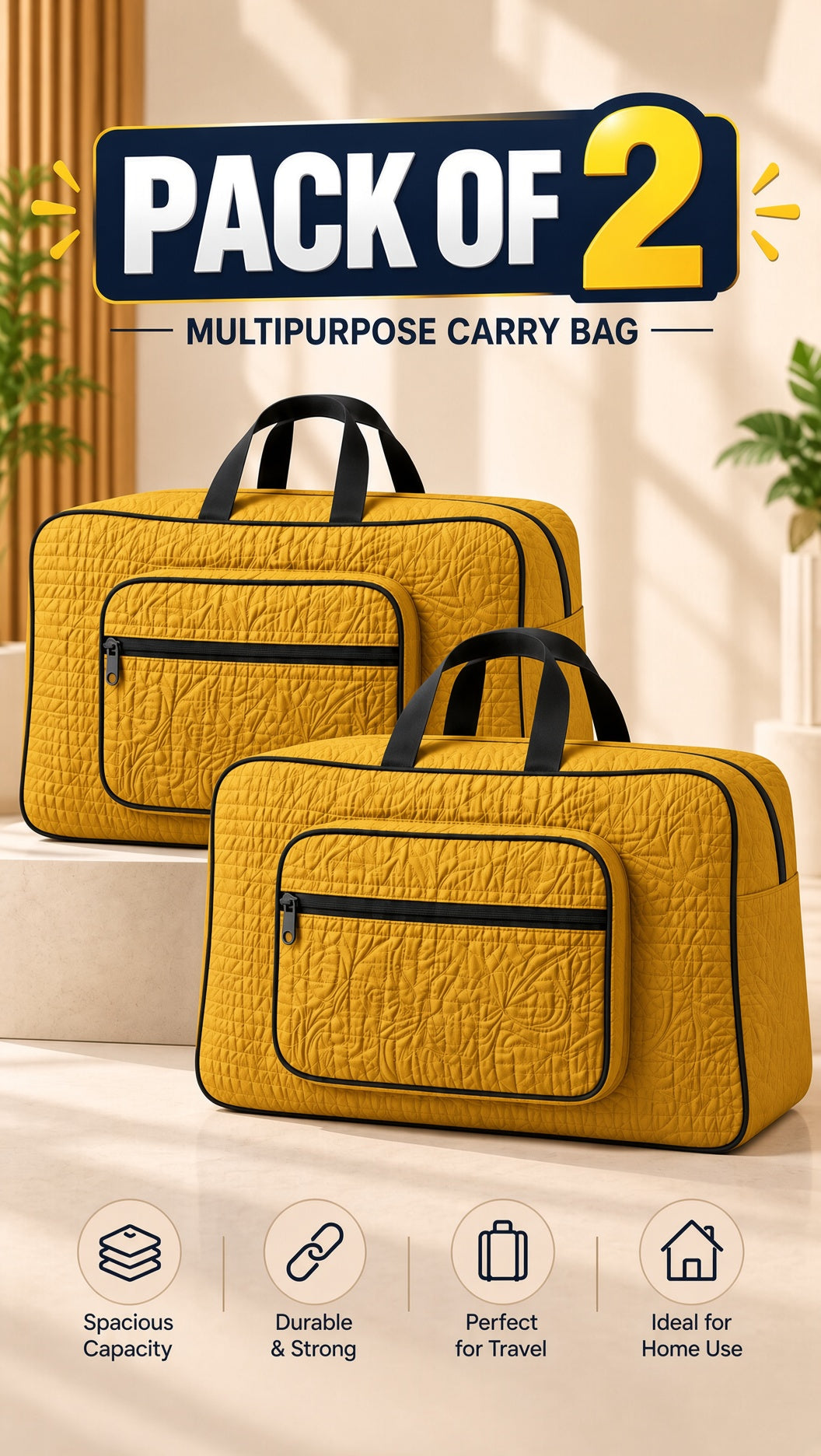 Signature Carry Ease Quilted Bag - Storage & Travelling Bag [Yellow]