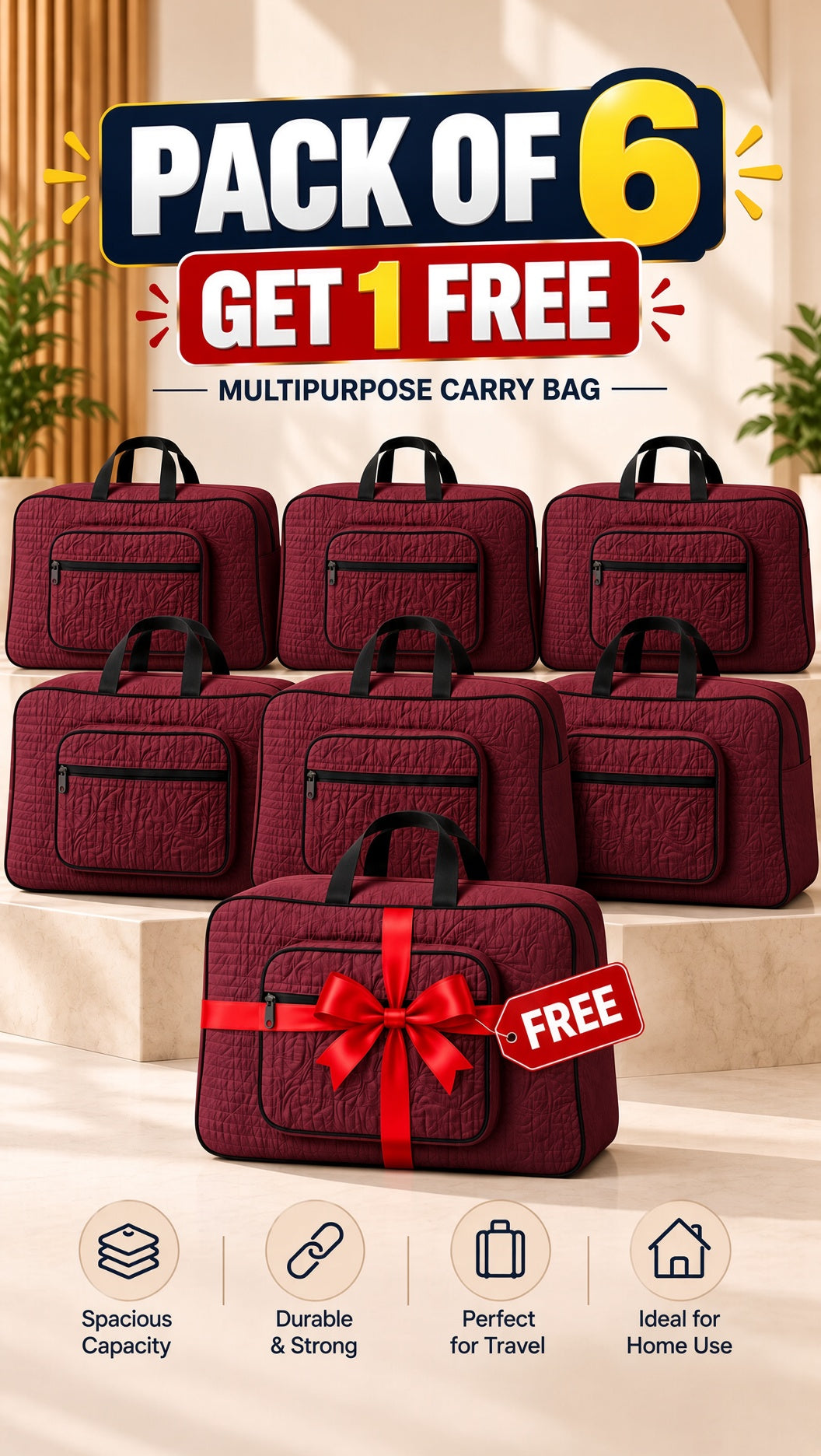 Signature Carry Ease Quilted Bag - Storage & Travelling Bag [Red]