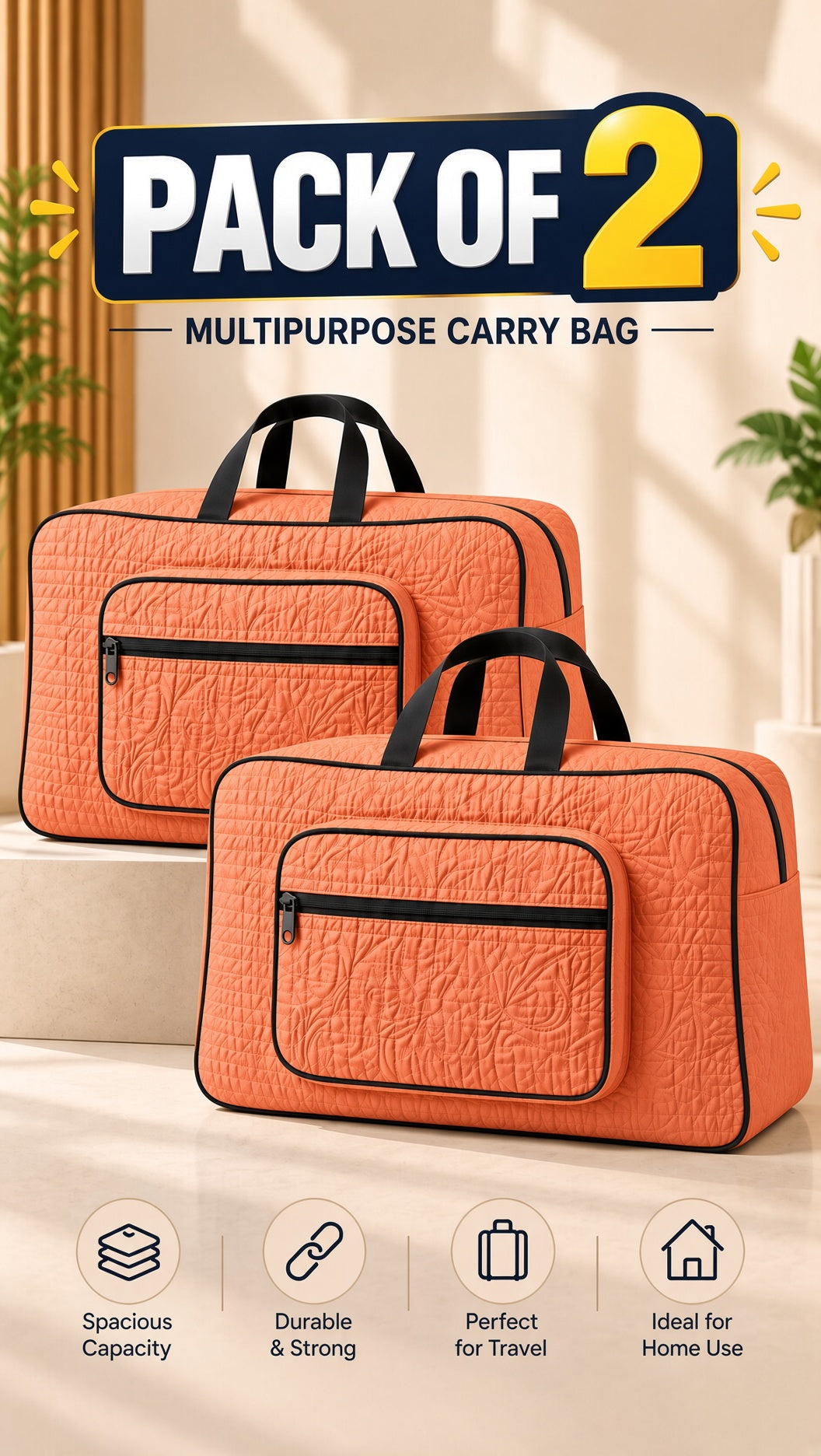 Signature Carry Ease Quilted Bag - Storage & Travelling Bag [Orange]