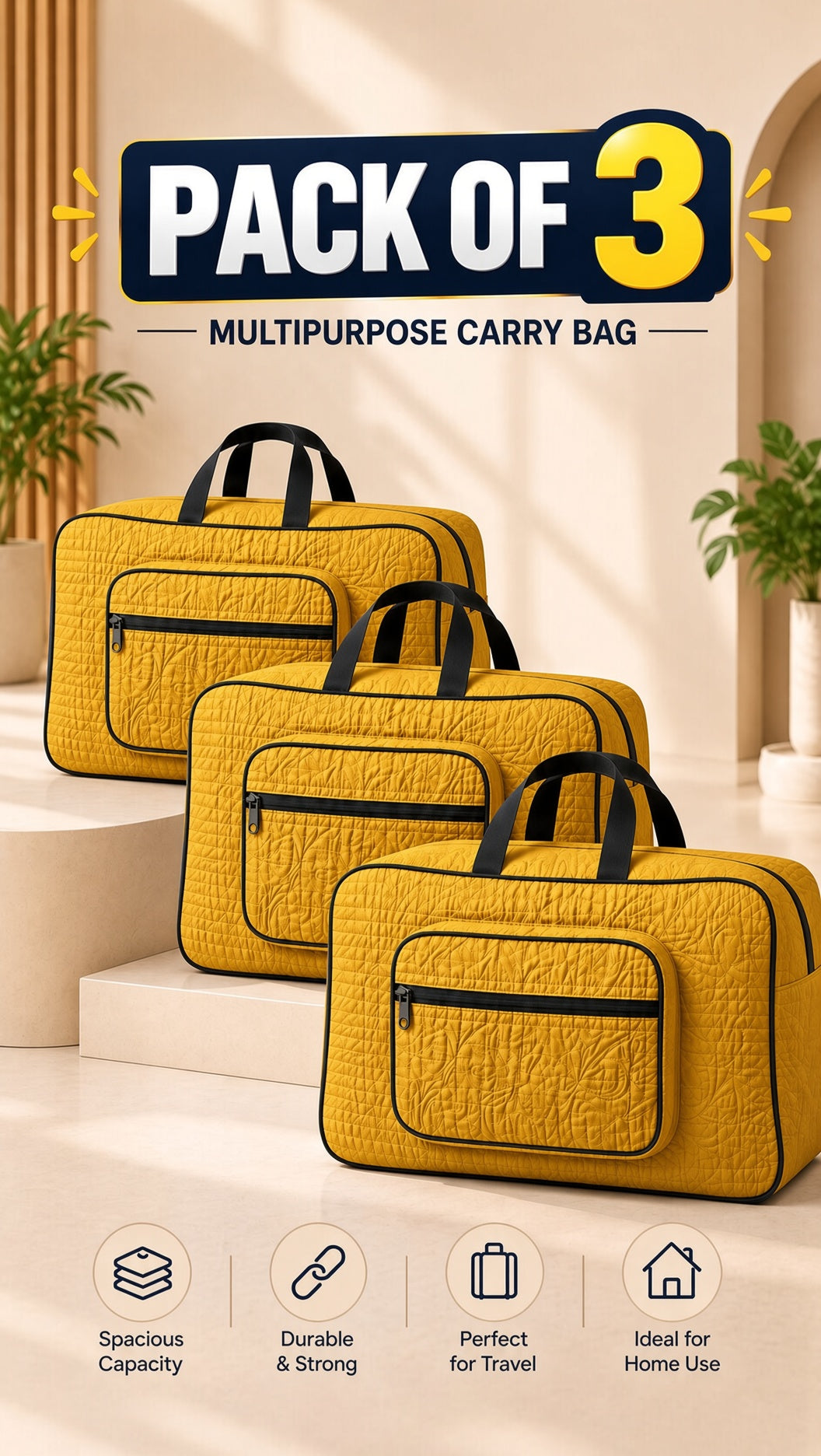 Signature Carry Ease Quilted Bag - Storage & Travelling Bag [Yellow]