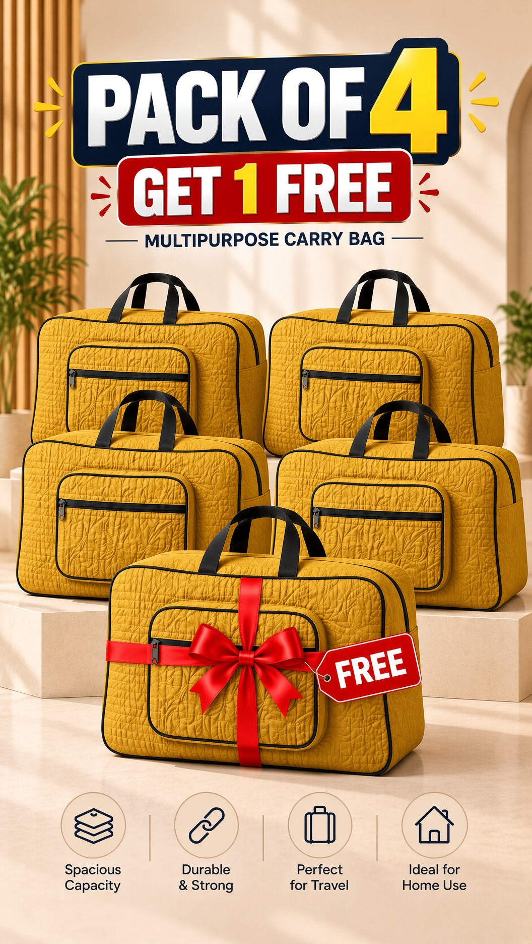Signature Carry Ease Quilted Bag - Storage & Travelling Bag [Yellow]
